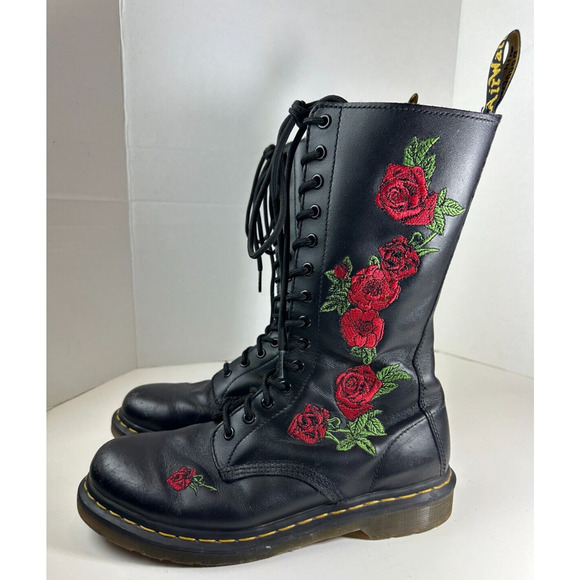 *Flawed Doc Dr. Marten 1914 Vonda Leather Lace up Embroidered Rose Boots US 10 - Picture 7 of 15